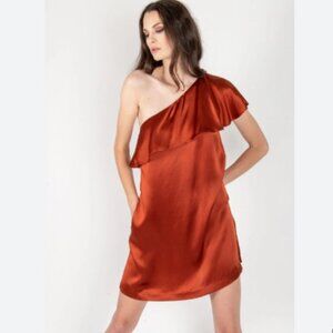 NWT Secret Mission Penelope 100% silk One Shoulder Mini Dress size XS X-Small